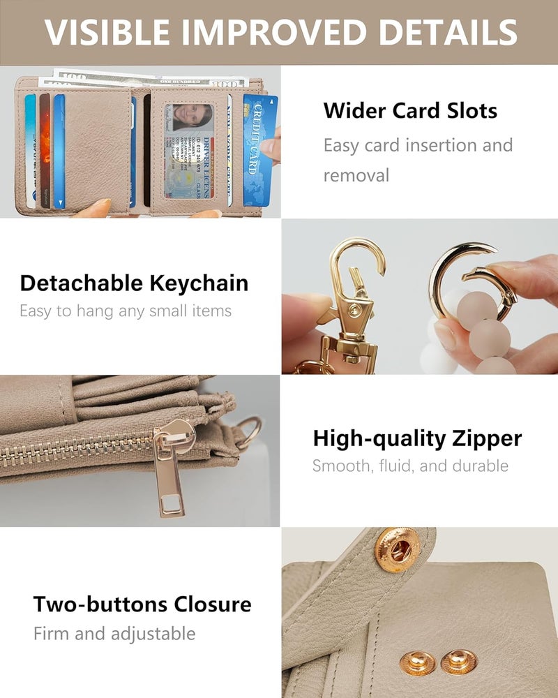 Sunpour Small Wristlet Wallets for Women Keychain Wristlet Wallet RFID Blocking Key Chain Wallet With Zipper Coin Pocket,2 Id Window (Light Camel) - Image 5